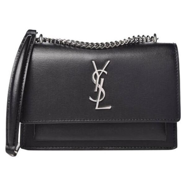 Saint Laurent Monogram Sunset Chain Wallet Black Calfskin Leather Shoulder Bag
