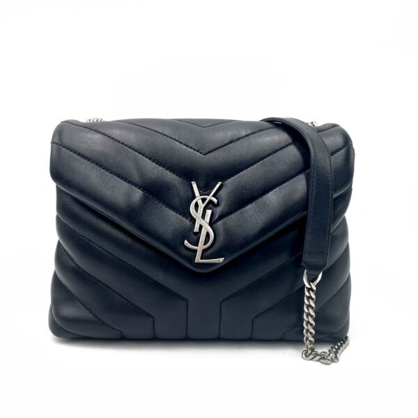 Saint Laurent Monogram Small Loulou Black Calfskin Leather Satchel