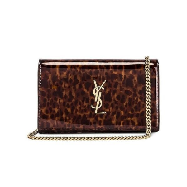 Saint Laurent WOC Monogram Kate Tortoise Cross Body Brown Patent Leather