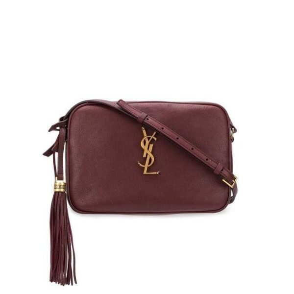 Saint Laurent Camera Lou Medium Smooth Monogram Burgundy Red Leather Cross Body Bag