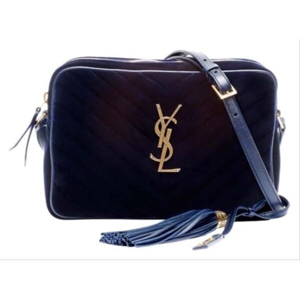 Saint Laurent Camera Lou Medium Ysl Monogram Quilted Blue Velvet Cross Body Bag