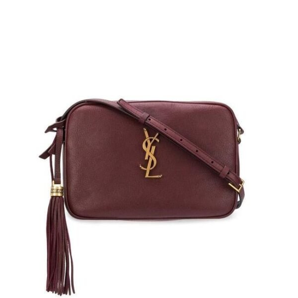 Saint Laurent Lou Camera Medium Smooth Monogram Burgundy Red Leather Cross Body Bag