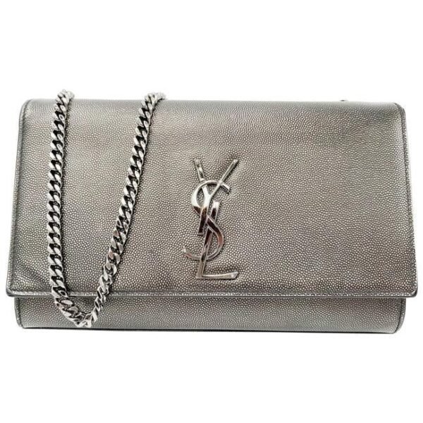 Saint Laurent Monogram Kate Medium Metallic Black Leather Shoulder Bag