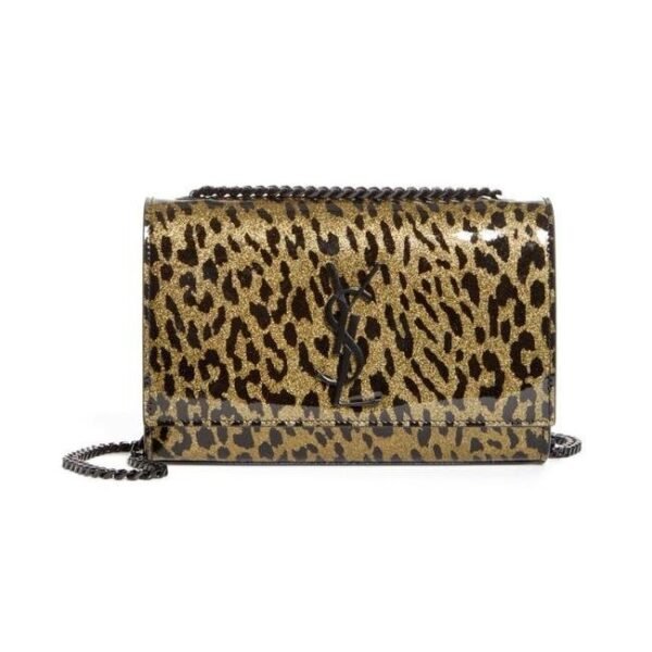 Saint Laurent Monogram Kate Shoulder Glitter Leopard Black Patent Leather Cross Body Bag