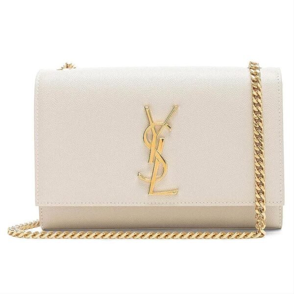 Saint Laurent Monogram Kate Small Crema Soft Monogram Chain Ghw White Leather Cross Body Bag