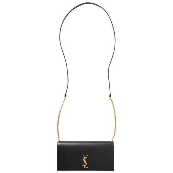 Saint Laurent Monogram Kate Ysl Phone Holder with Strap In Smooth Black Leather Cross Body Bag