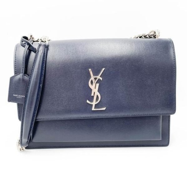 Saint Laurent Monogram Sunset Calfskin Large Blue Leather Shoulder Bag