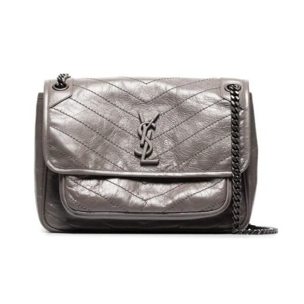 Saint Laurent Niki Medium Grey Leather Shoulder Bag