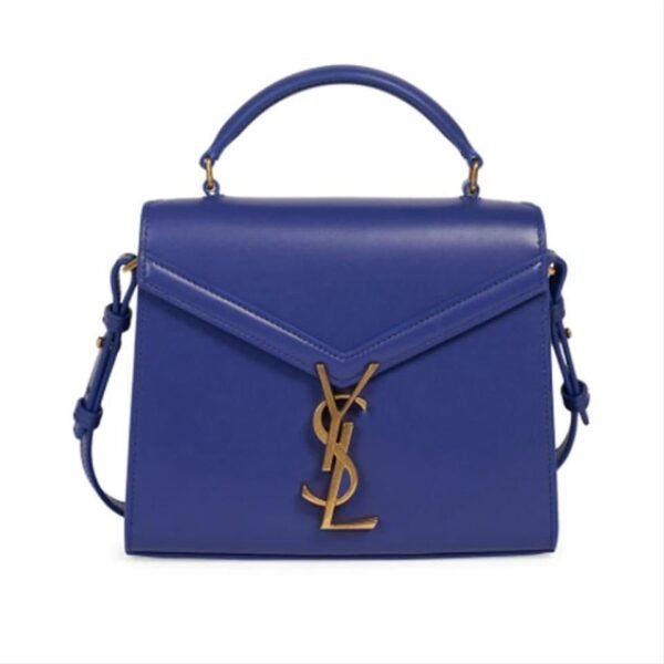 Saint Laurent Top Handle Cassandre Mini Blue Leather Cross Body Bag