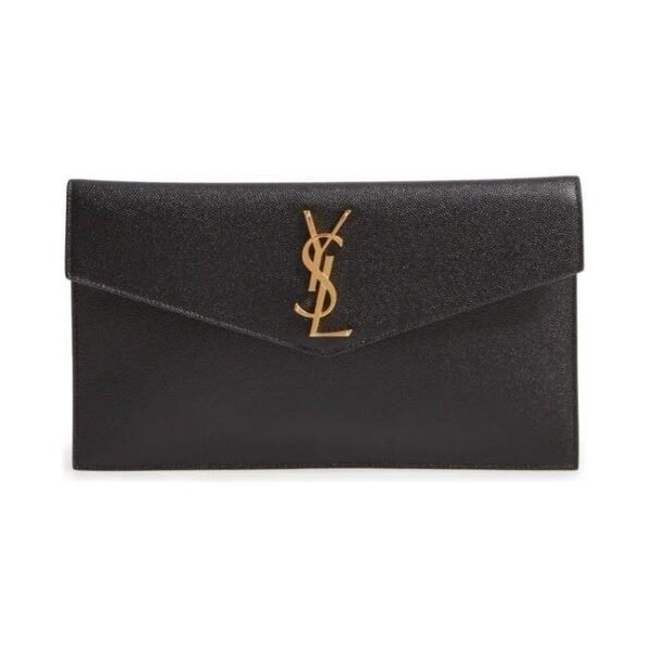 Saint Laurent Monogram Uptown Calfskin Envelope Black Leather Clutch